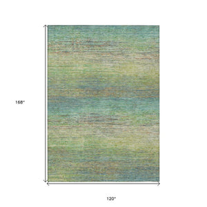 HomeRoots 5' Artichoke Green Striped Area Rug - Durable, Washable, Indoor/Outdoor Design for Stylish Living Spaces 10' X 14' 608454