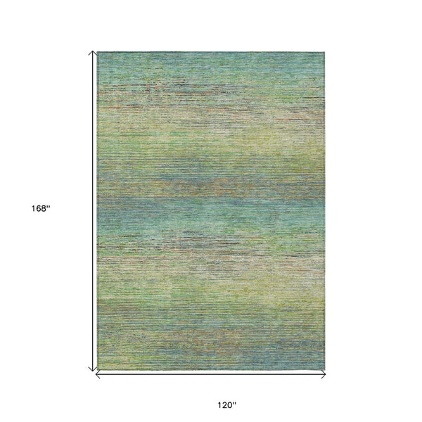 HomeRoots 5' Artichoke Green Striped Area Rug - Durable, Washable, Indoor/Outdoor Design for Stylish Living Spaces 10' X 14' 608454