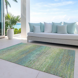HomeRoots 5' Artichoke Green Striped Area Rug - Durable, Washable, Indoor/Outdoor Design for Stylish Living Spaces 10' X 14' 608454