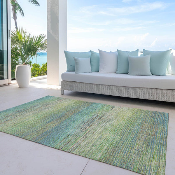 HomeRoots 5' Artichoke Green Striped Area Rug - Durable, Washable, Indoor/Outdoor Design for Stylish Living Spaces 10' X 14' 608454