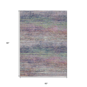 HomeRoots 5' Blush Striped Washable Area Rug - Versatile Indoor/Outdoor Design for Stylish Spaces and Durability 5' X 8' 608456