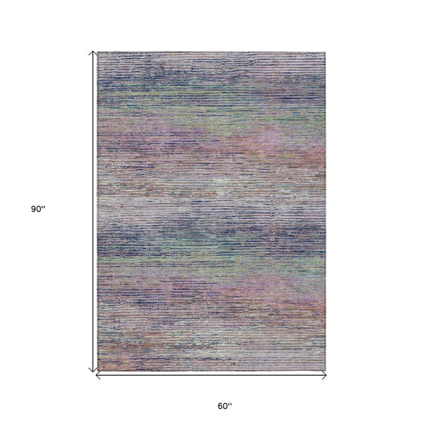 HomeRoots 5' Blush Striped Washable Area Rug - Versatile Indoor/Outdoor Design for Stylish Spaces and Durability 5' X 8' 608456