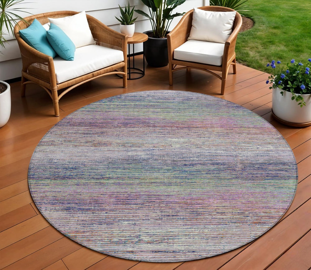 HomeRoots 5' Blush Striped Washable Area Rug - Versatile Indoor/Outdoor Design for Stylish Spaces and Durability 8' Round 608457