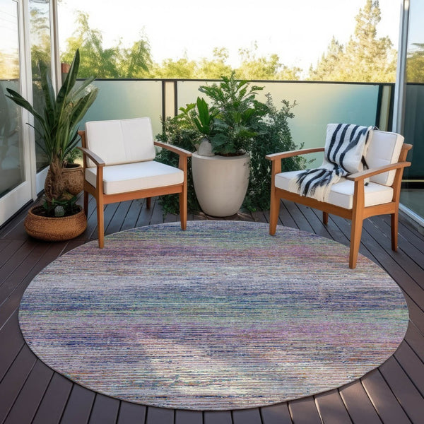 HomeRoots 5' Blush Striped Washable Area Rug - Versatile Indoor/Outdoor Design for Stylish Spaces and Durability 8' Round 608457