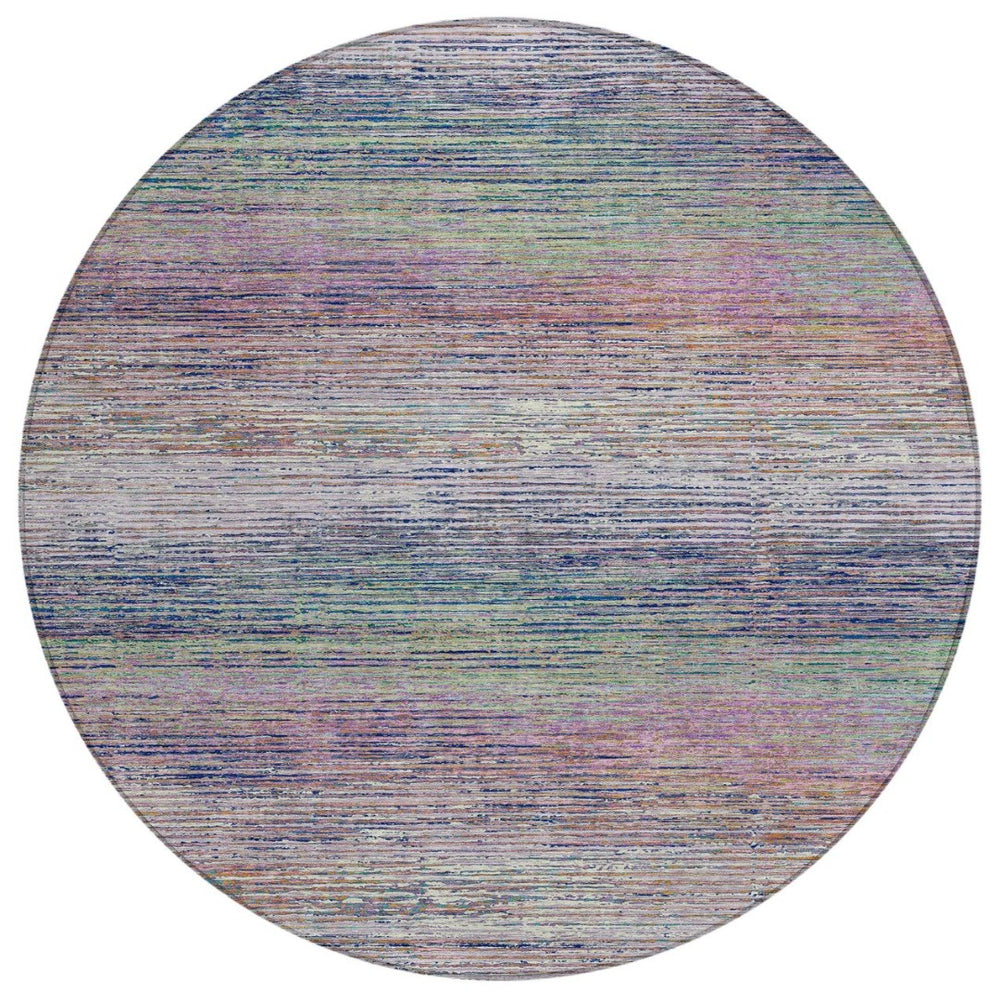 HomeRoots 5' Blush Striped Washable Area Rug - Versatile Indoor/Outdoor Design for Stylish Spaces and Durability 8' Round 608457