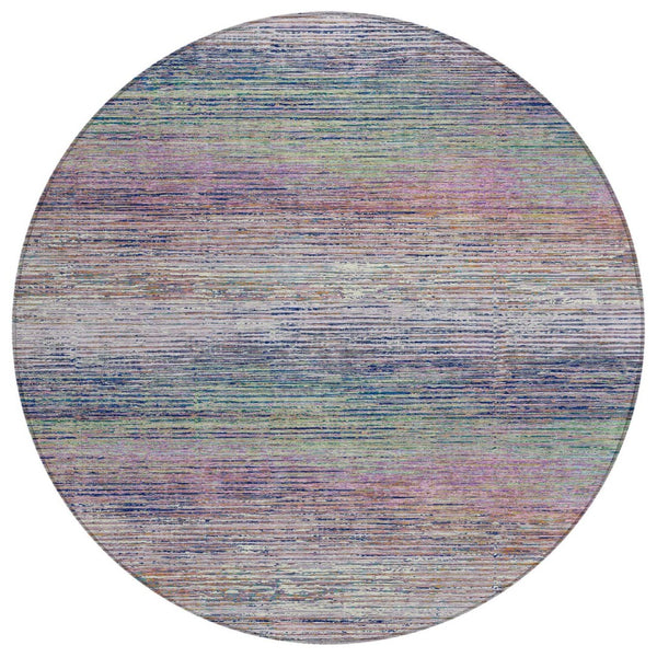 HomeRoots 5' Blush Striped Washable Area Rug - Versatile Indoor/Outdoor Design for Stylish Spaces and Durability 8' Round 608457