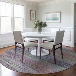 HomeRoots 5' Blush Striped Washable Area Rug - Versatile Indoor/Outdoor Design for Stylish Spaces and Durability 8' Round 608457