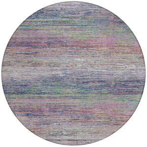 HomeRoots 5' Blush Striped Washable Area Rug - Versatile Indoor/Outdoor Design for Stylish Spaces and Durability 8' Round 608457