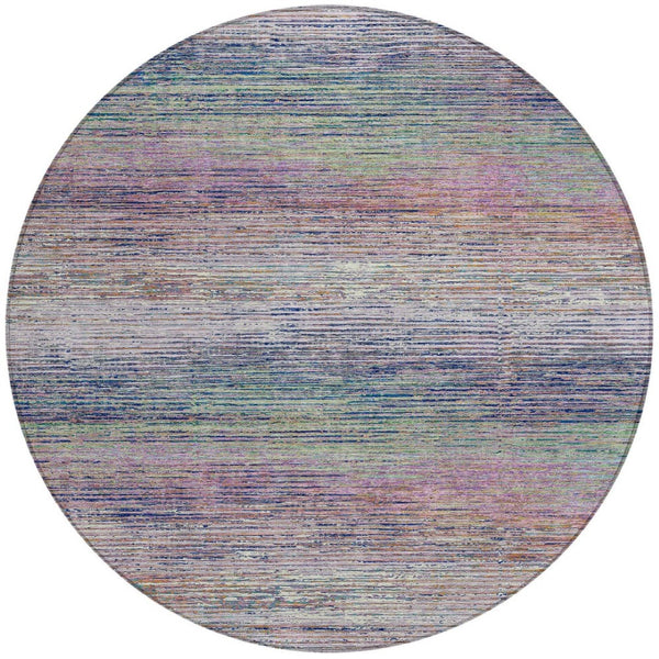 HomeRoots 5' Blush Striped Washable Area Rug - Versatile Indoor/Outdoor Design for Stylish Spaces and Durability 8' Round 608457