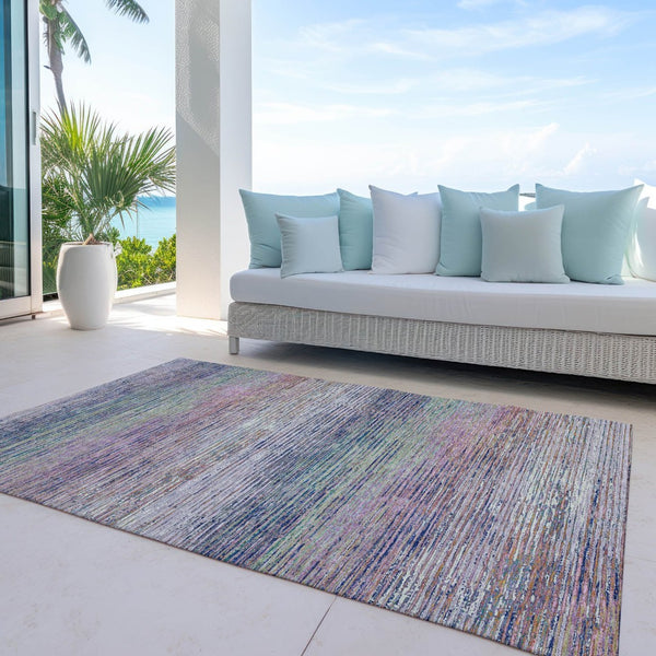 HomeRoots 5' Blush Striped Washable Area Rug - Versatile Indoor/Outdoor Design for Stylish Spaces and Durability 8' X 10' 608458