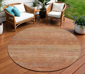 HomeRoots 5' Copper Striped Washable Area Rug – Stylish Indoor/Outdoor Design for High-Traffic Spaces 8' Round 608463