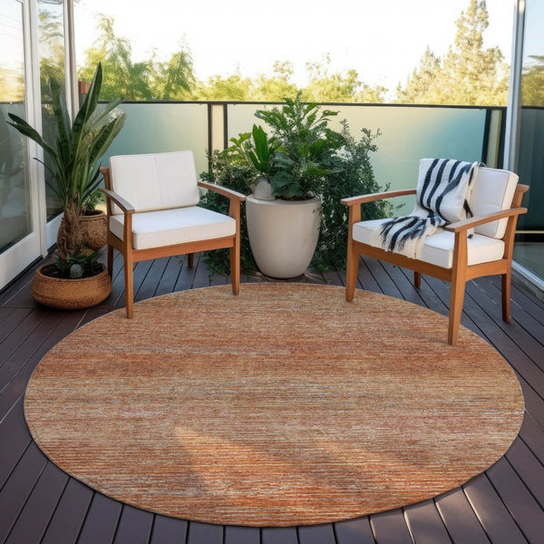 HomeRoots 5' Copper Striped Washable Area Rug – Stylish Indoor/Outdoor Design for High-Traffic Spaces 8' Round 608463