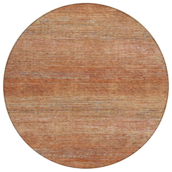 HomeRoots 5' Copper Striped Washable Area Rug – Stylish Indoor/Outdoor Design for High-Traffic Spaces 8' Round 608463