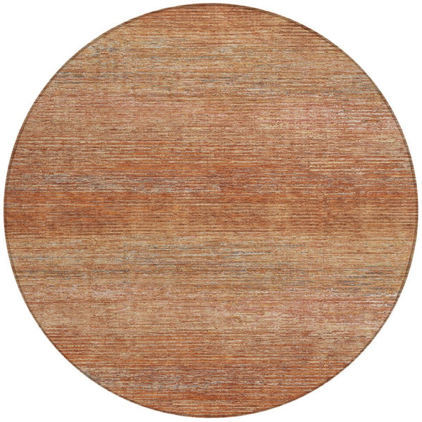 HomeRoots 5' Copper Striped Washable Area Rug – Stylish Indoor/Outdoor Design for High-Traffic Spaces 8' Round 608463