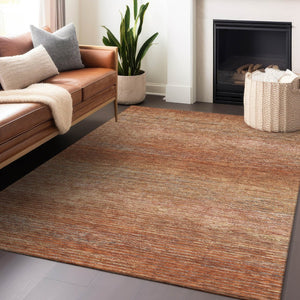 HomeRoots 5' Copper Striped Washable Area Rug – Stylish Indoor/Outdoor Design for High-Traffic Spaces 9' X 12' 608465