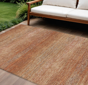HomeRoots 5' Copper Striped Washable Area Rug – Stylish Indoor/Outdoor Design for High-Traffic Spaces 10' X 14' 608466