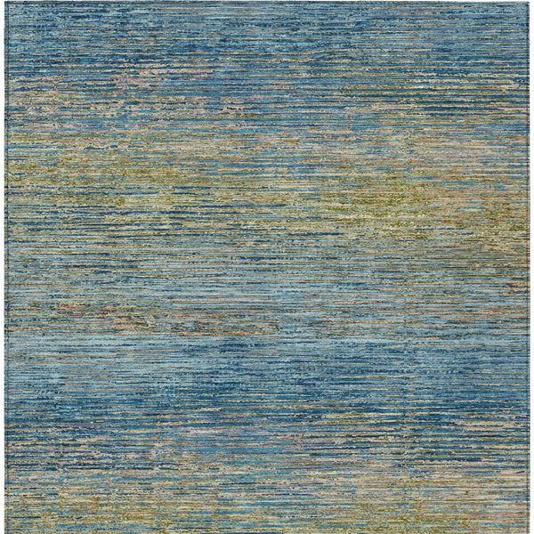 HomeRoots 5' Durable Denim Blue Striped Area Rug - Washable, Stain-Resistant for Indoor and Outdoor Living Spaces 5' X 8' 608468