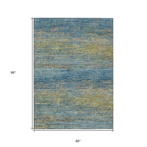 HomeRoots 5' Durable Denim Blue Striped Area Rug - Washable, Stain-Resistant for Indoor and Outdoor Living Spaces 5' X 8' 608468