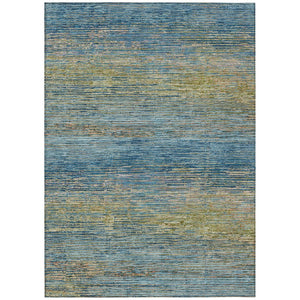 HomeRoots 5' Durable Denim Blue Striped Area Rug - Washable, Stain-Resistant for Indoor and Outdoor Living Spaces 5' X 8' 608468