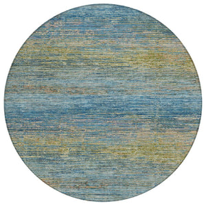 HomeRoots 5' Durable Denim Blue Striped Area Rug - Washable, Stain-Resistant for Indoor and Outdoor Living Spaces 8' Round 608469