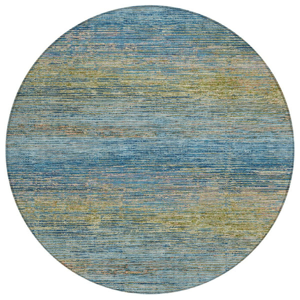 HomeRoots 5' Durable Denim Blue Striped Area Rug - Washable, Stain-Resistant for Indoor and Outdoor Living Spaces 8' Round 608469