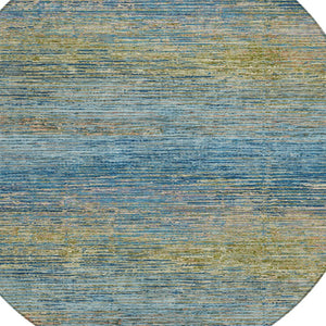 HomeRoots 5' Durable Denim Blue Striped Area Rug - Washable, Stain-Resistant for Indoor and Outdoor Living Spaces 8' Round 608469