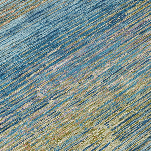 HomeRoots 5' Durable Denim Blue Striped Area Rug - Washable, Stain-Resistant for Indoor and Outdoor Living Spaces 8' Round 608469