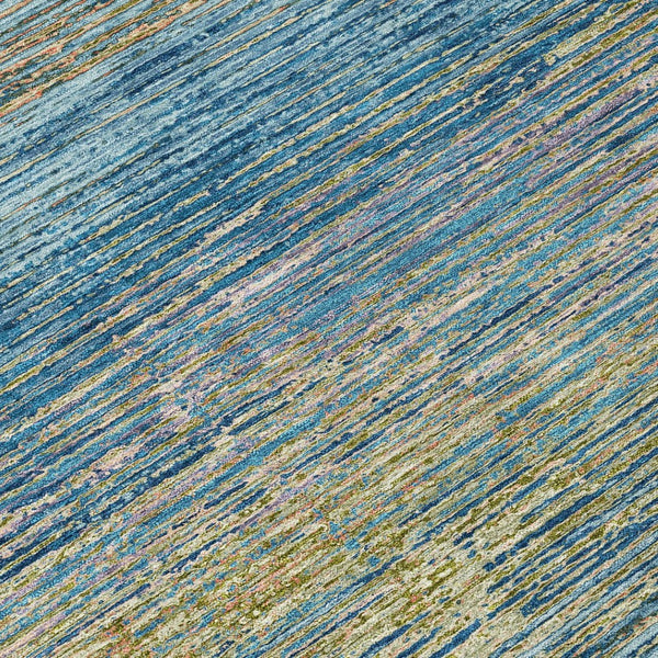 HomeRoots 5' Durable Denim Blue Striped Area Rug - Washable, Stain-Resistant for Indoor and Outdoor Living Spaces 8' Round 608469
