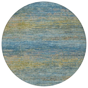 HomeRoots 5' Durable Denim Blue Striped Area Rug - Washable, Stain-Resistant for Indoor and Outdoor Living Spaces 8' Round 608469