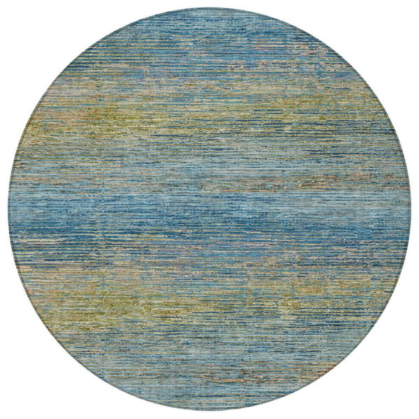 HomeRoots 5' Durable Denim Blue Striped Area Rug - Washable, Stain-Resistant for Indoor and Outdoor Living Spaces 8' Round 608469