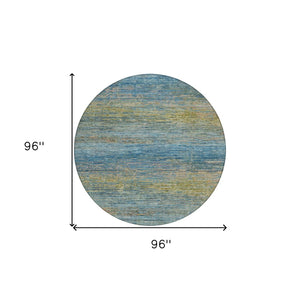 HomeRoots 5' Durable Denim Blue Striped Area Rug - Washable, Stain-Resistant for Indoor and Outdoor Living Spaces 8' Round 608469