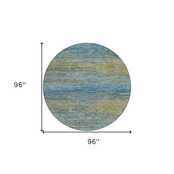 HomeRoots 5' Durable Denim Blue Striped Area Rug - Washable, Stain-Resistant for Indoor and Outdoor Living Spaces 8' Round 608469