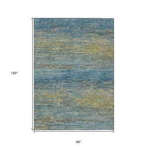 HomeRoots 5' Durable Denim Blue Striped Area Rug - Washable, Stain-Resistant for Indoor and Outdoor Living Spaces 8' X 10' 608470