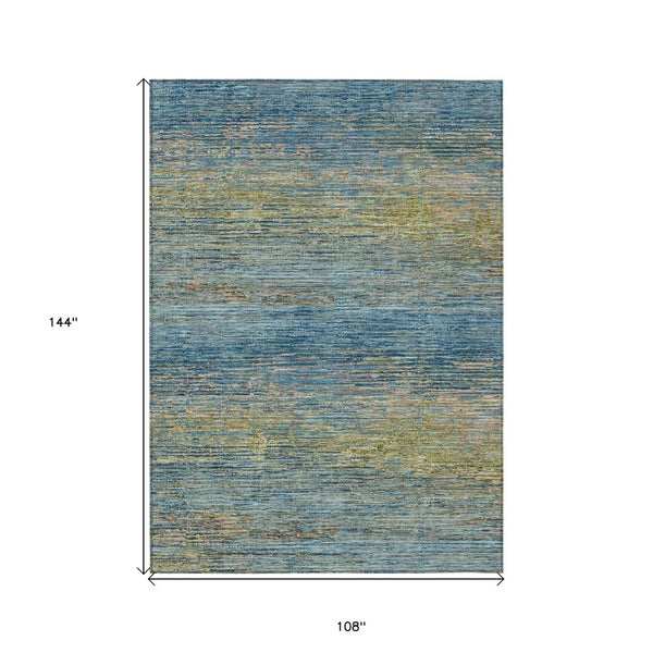HomeRoots 5' Durable Denim Blue Striped Area Rug - Washable, Stain-Resistant for Indoor and Outdoor Living Spaces 9' X 12' 608471