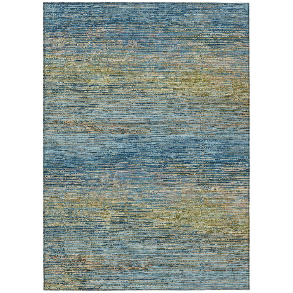 HomeRoots 5' Durable Denim Blue Striped Area Rug - Washable, Stain-Resistant for Indoor and Outdoor Living Spaces 9' X 12' 608471