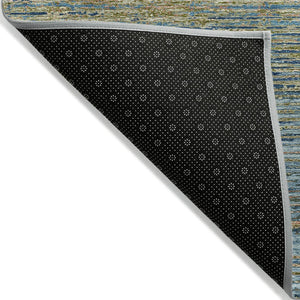 HomeRoots 5' Durable Denim Blue Striped Area Rug - Washable, Stain-Resistant for Indoor and Outdoor Living Spaces 9' X 12' 608471