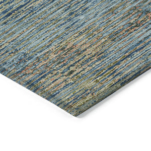 HomeRoots 5' Durable Denim Blue Striped Area Rug - Washable, Stain-Resistant for Indoor and Outdoor Living Spaces 9' X 12' 608471