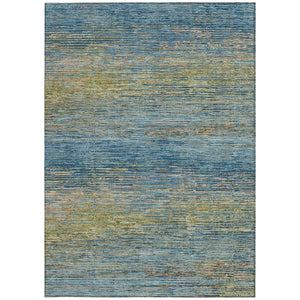 HomeRoots 5' Durable Denim Blue Striped Area Rug - Washable, Stain-Resistant for Indoor and Outdoor Living Spaces 10' X 14' 608472
