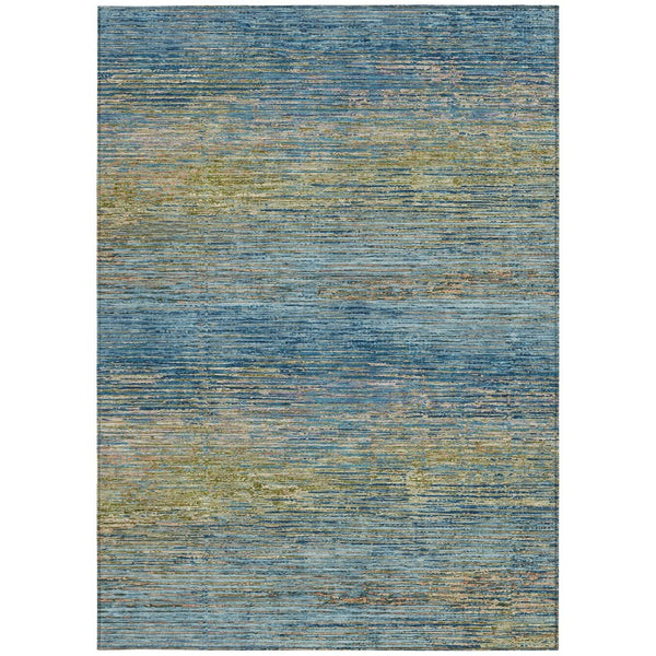 HomeRoots 5' Durable Denim Blue Striped Area Rug - Washable, Stain-Resistant for Indoor and Outdoor Living Spaces 10' X 14' 608472