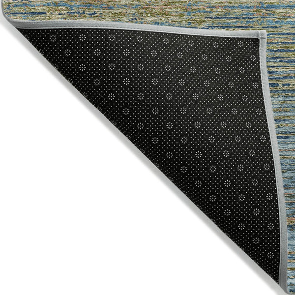 HomeRoots 5' Durable Denim Blue Striped Area Rug - Washable, Stain-Resistant for Indoor and Outdoor Living Spaces 10' X 14' 608472