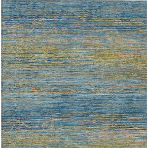 HomeRoots 5' Durable Denim Blue Striped Area Rug - Washable, Stain-Resistant for Indoor and Outdoor Living Spaces 10' X 14' 608472