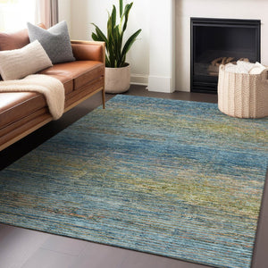HomeRoots 5' Durable Denim Blue Striped Area Rug - Washable, Stain-Resistant for Indoor and Outdoor Living Spaces 10' X 14' 608472