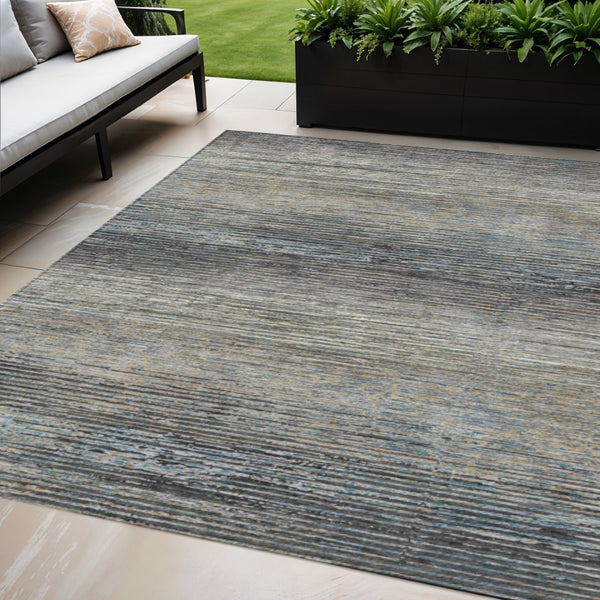 HomeRoots 5' Granite Gray Striped Area Rug - Stylish, Durable, Washable Indoor/Outdoor Floor Covering for All Spaces 5' X 8' 608474