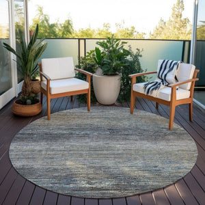 HomeRoots 5' Granite Gray Striped Area Rug - Stylish, Durable, Washable Indoor/Outdoor Floor Covering for All Spaces 8' Round 608475