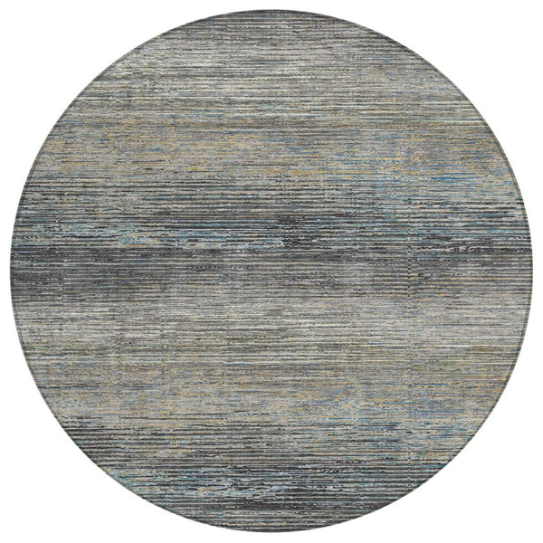 HomeRoots 5' Granite Gray Striped Area Rug - Stylish, Durable, Washable Indoor/Outdoor Floor Covering for All Spaces 8' Round 608475