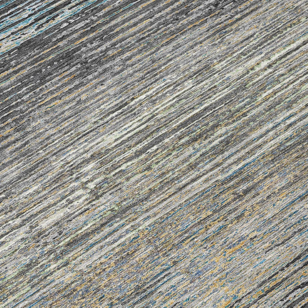 HomeRoots 5' Granite Gray Striped Area Rug - Stylish, Durable, Washable Indoor/Outdoor Floor Covering for All Spaces 8' Round 608475