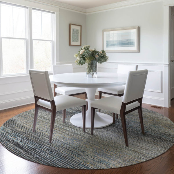 HomeRoots 5' Granite Gray Striped Area Rug - Stylish, Durable, Washable Indoor/Outdoor Floor Covering for All Spaces 8' Round 608475