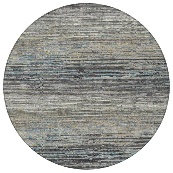 HomeRoots 5' Granite Gray Striped Area Rug - Stylish, Durable, Washable Indoor/Outdoor Floor Covering for All Spaces 8' Round 608475