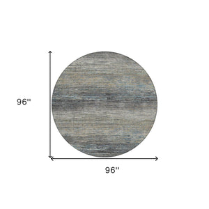 HomeRoots 5' Granite Gray Striped Area Rug - Stylish, Durable, Washable Indoor/Outdoor Floor Covering for All Spaces 8' Round 608475