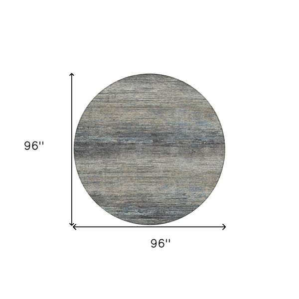 HomeRoots 5' Granite Gray Striped Area Rug - Stylish, Durable, Washable Indoor/Outdoor Floor Covering for All Spaces 8' Round 608475